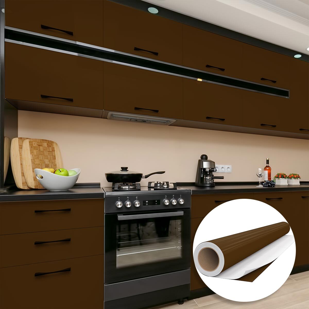 Rouleau adhésif décoratif Vinyle au Mètre - Chocolat - Sticker Lavable Imperméable Mur Cuisine Meubles