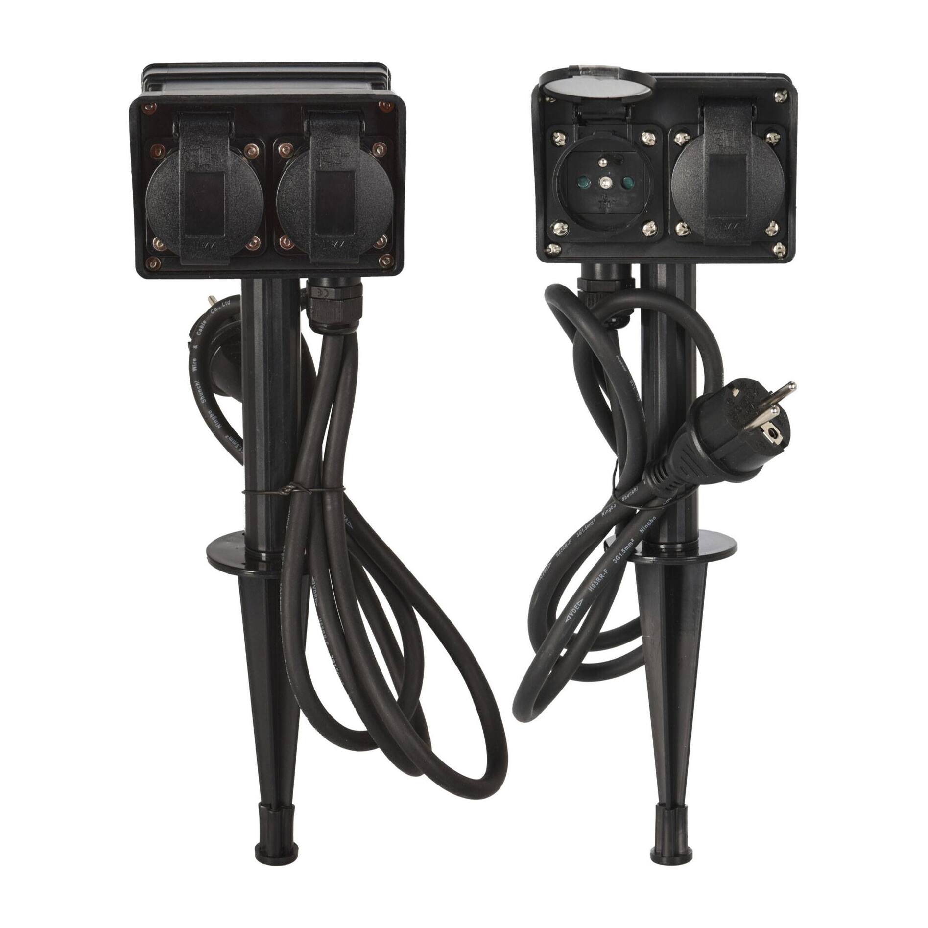 Pincho de Jardín con 4 enchufes alemanes (2+2) con cable de 1,5m y Protección infantil