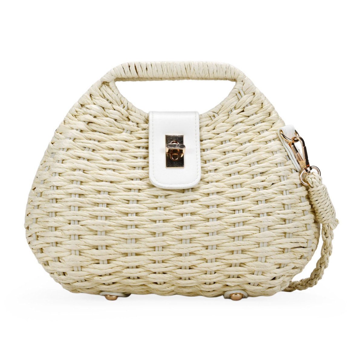 Bolso caja beige en rafia con solapa