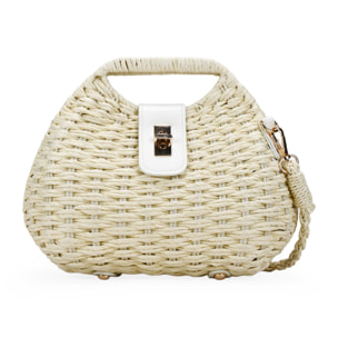 Bolso caja beige en rafia con solapa
