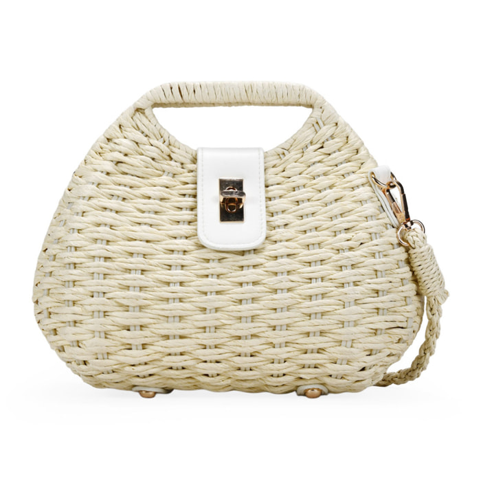 Bolso caja beige en rafia con solapa