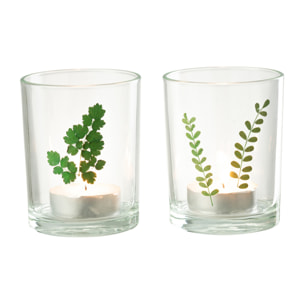 J-Line photophore Feuilles - verre - vert/transparent - 2 pcs