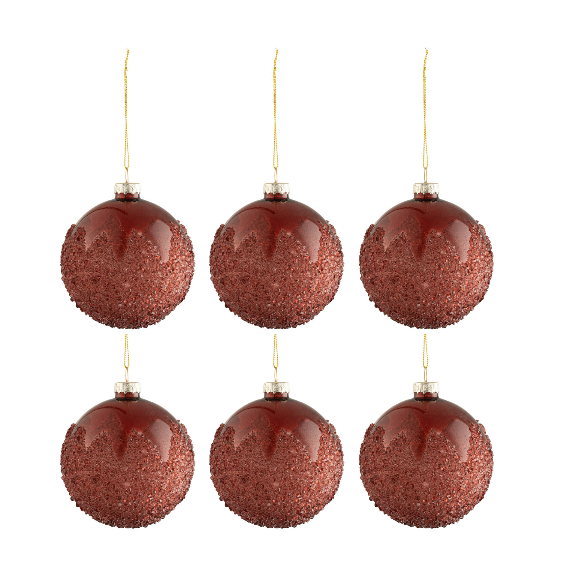 J-Line boule De Noël Givrées - verre - bordeaux mat - small - boîte de 6
