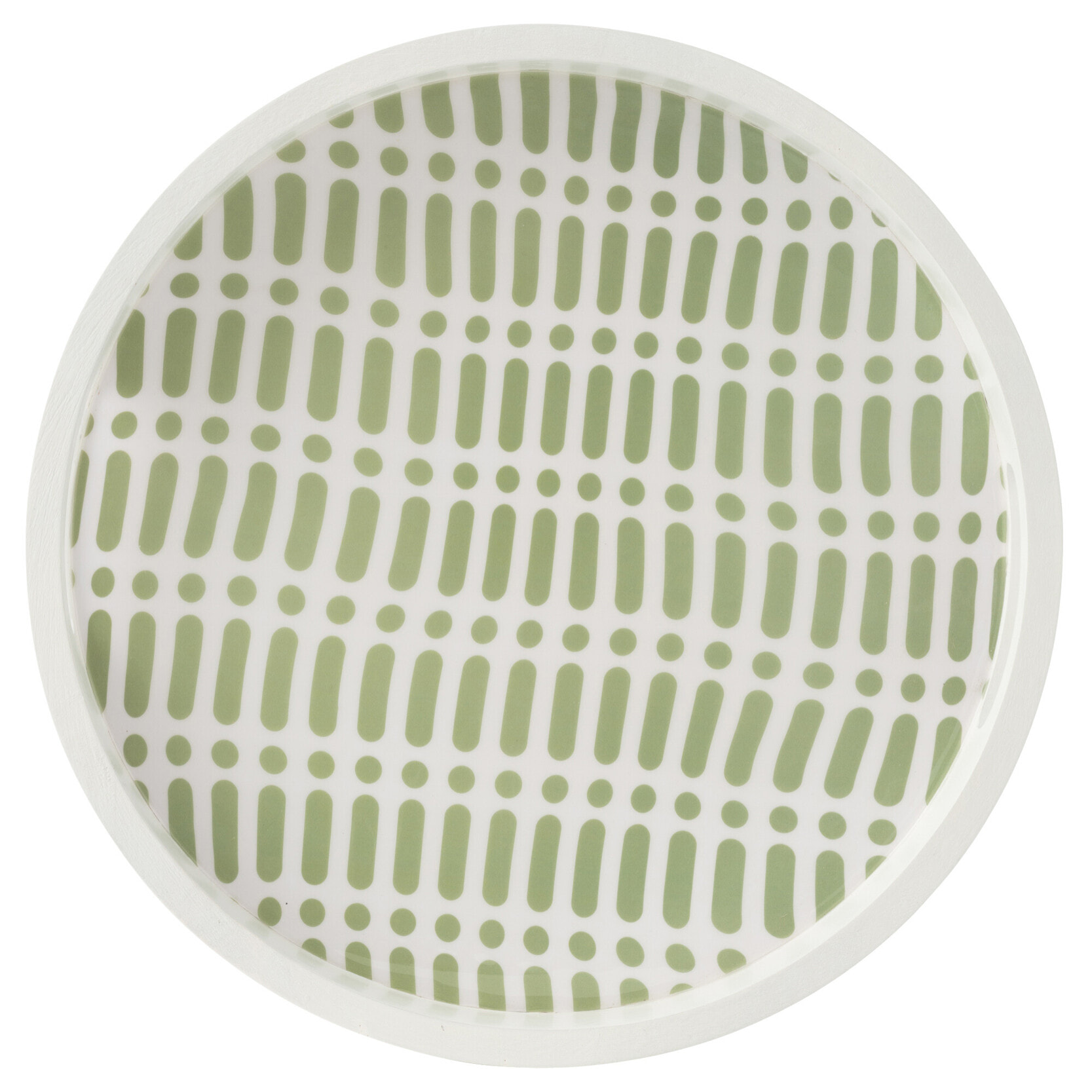 J-Line plateau Rond Avec Des Poignées Motif Floral - bois - vert/blanc