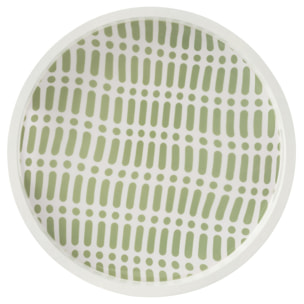 J-Line plateau Rond Avec Des Poignées Motif Floral - bois - vert/blanc