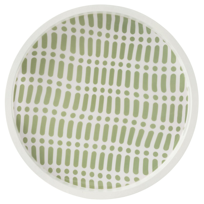 J-Line plateau Rond Avec Des Poignées Motif Floral - bois - vert/blanc