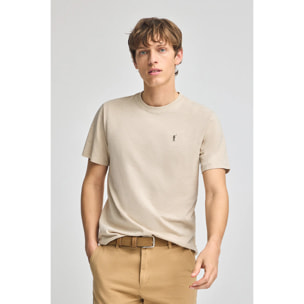 Camiseta beige de algodón flamé y bordado Rigby Go