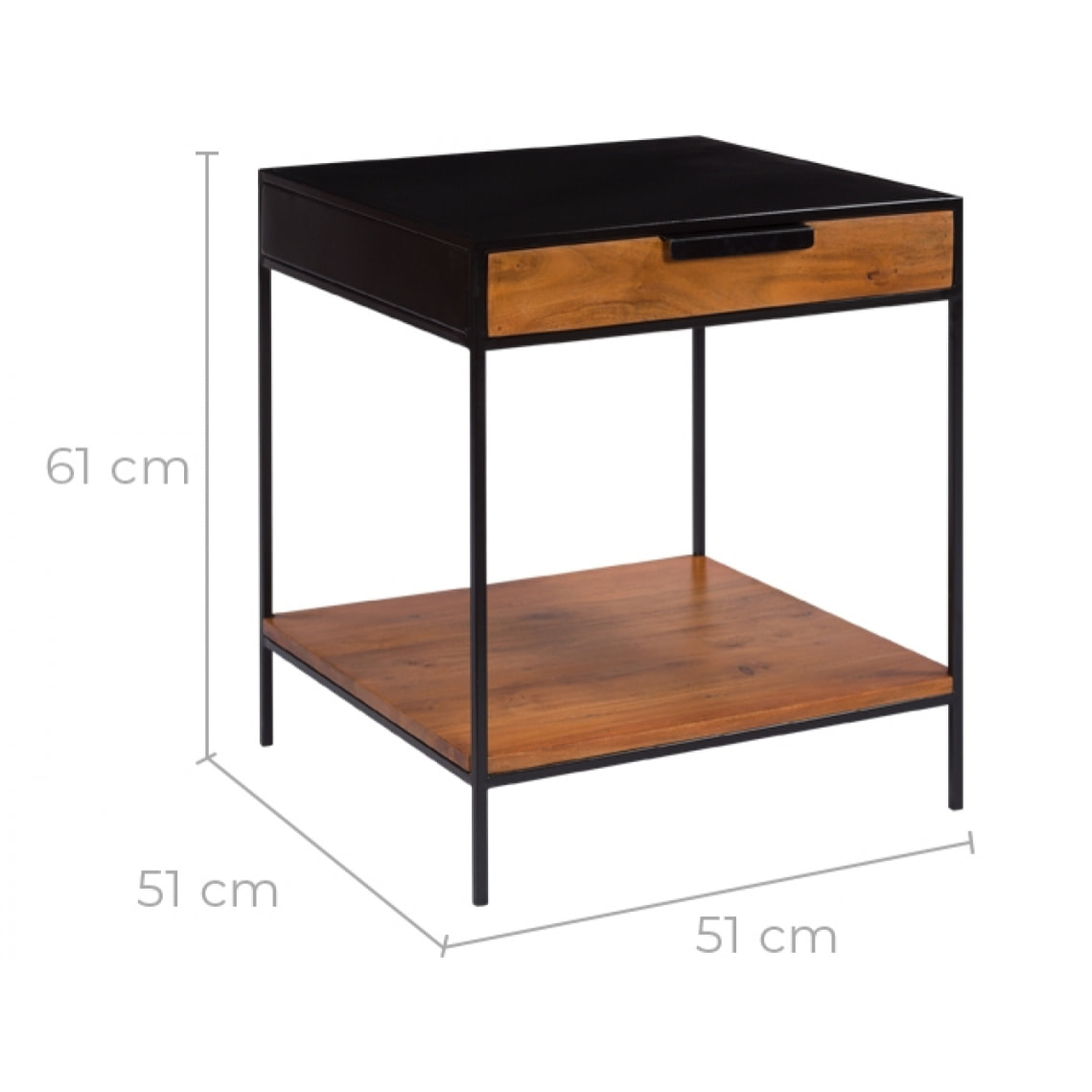 Table de chevet 1 tiroir en bois d'acacia et métal - Salama