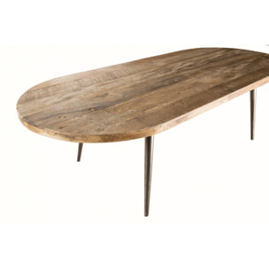 ALIDA - Table basse marron ovale teck recyclé pieds métal