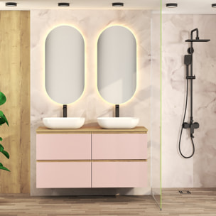 Ensemble Salle de Bain Nia | Meuble Suspendu | 140 cm Rose | 4 Tiroirs | Lavabo sur Plan | N'inclut pas Miroir | Meuble Monté | Alday