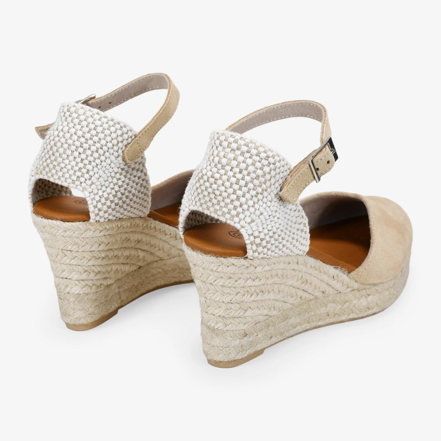 Alpargatas de cuña beige en piel con esparto
