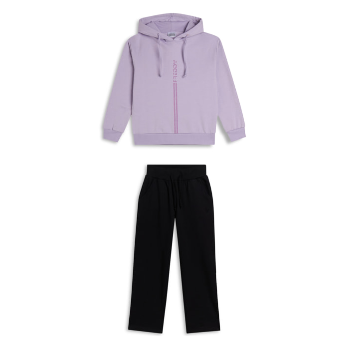 Tuta bicolore Bambina in french terry con cappuccio