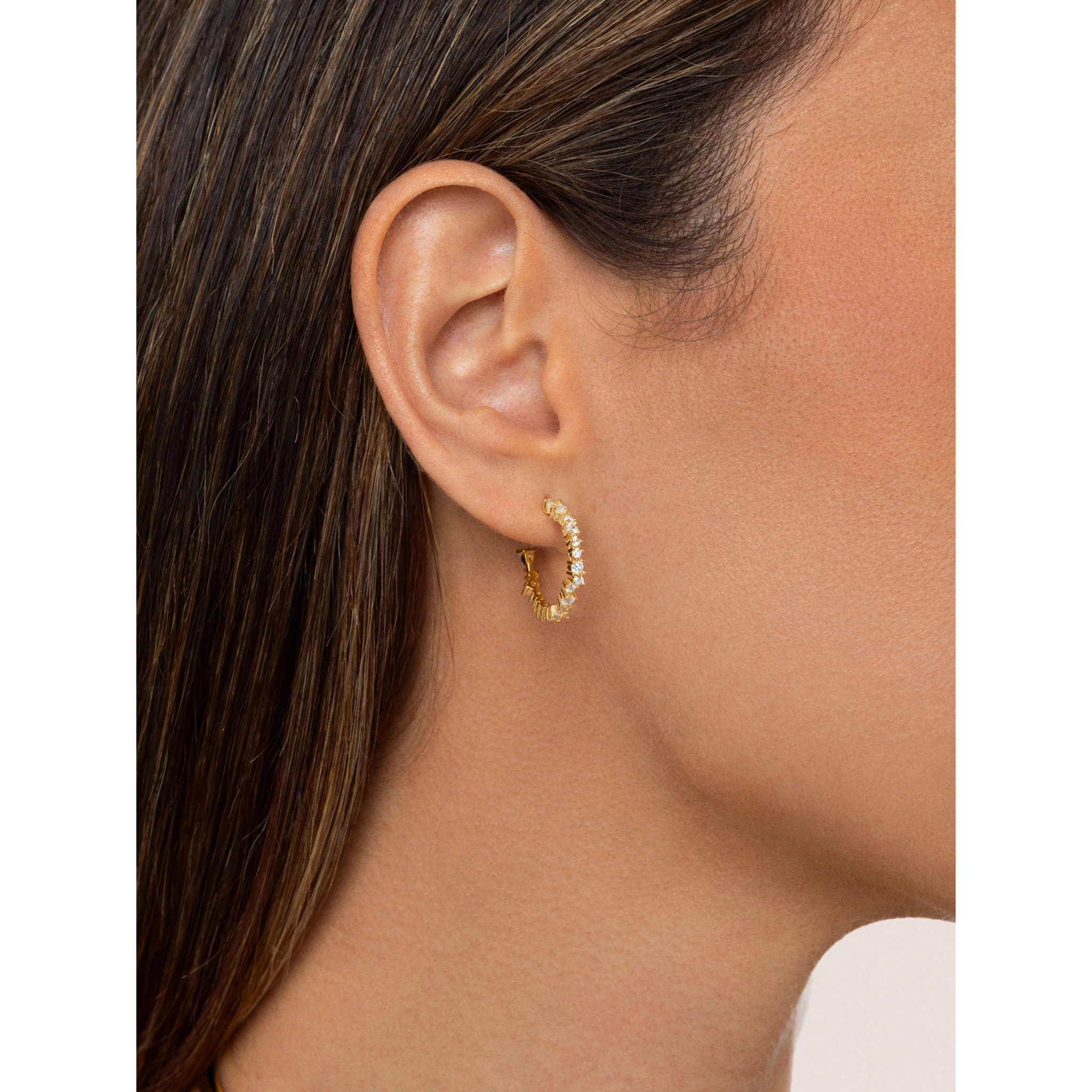 Pendientes Aro Estellar White Baño Oro