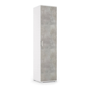 Armadio multiuso Aquilegia, Mobile lineare a 1 Anta battenti e 4 ripiani regolabili, Mobile a colonna per bagno, 100% Made in Italy, Cm 45x45h195, Cemento e Bianco