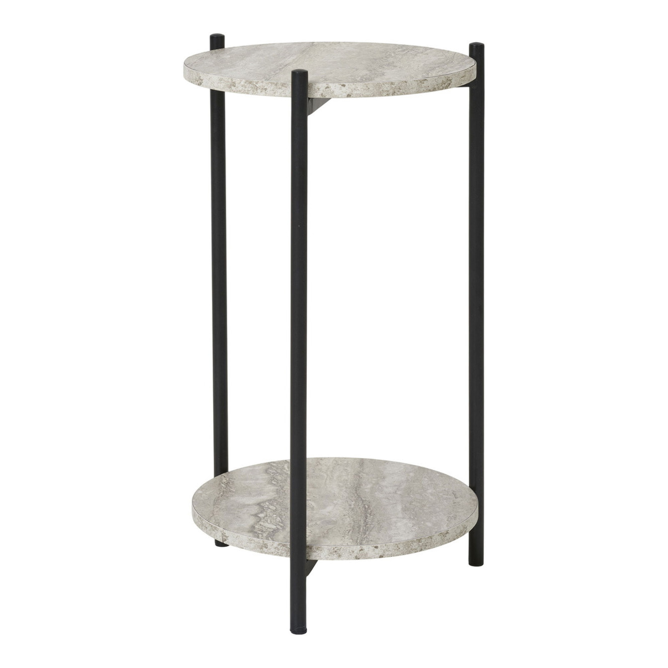 Tavolino d'Appoggio Leuven Effetto Travertino con Gambe Nere — Ø27×46 cm