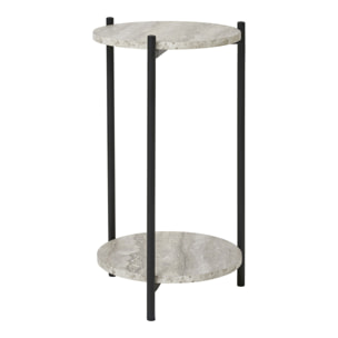 Tavolino d'Appoggio Leuven Effetto Travertino con Gambe Nere — Ø27×46 cm