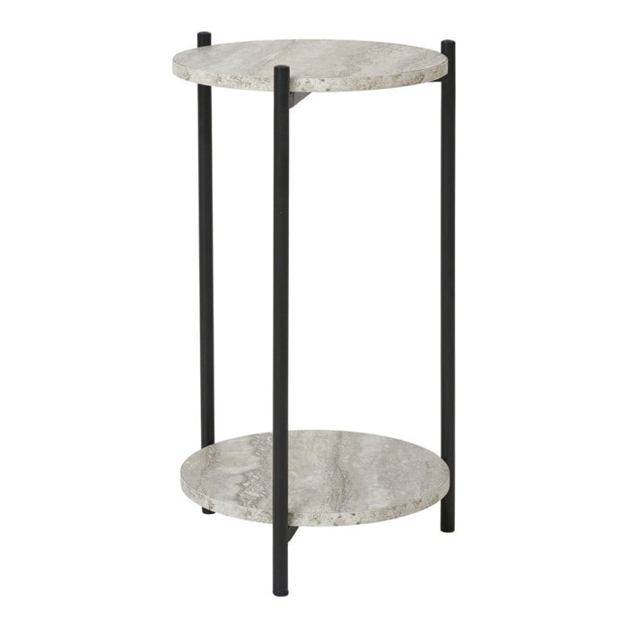 Tavolino d'Appoggio Leuven Effetto Travertino con Gambe Nere — Ø27×46 cm