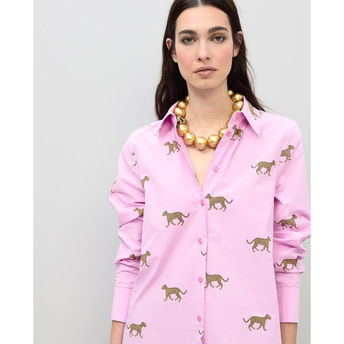 Camicia in popeline con stampa leopardata