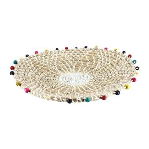 Panier rond en jonc de mer et perles de bois 40cm MILOS