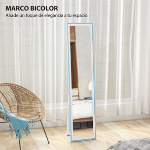 Espejo de Pie Cuerpo Entero 157x37 cm, Espejo Grande de Pared con Marco Bicolor, de Pie, Inclinado o Colgante, para Salón, Dormitorio, Pasillo, Entrada, Blanco y Azul