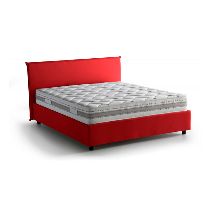 Letto matrimoniale Ariadni, Letto contenitore con rivestimento in tessuto, 100% Made in Italy, Apertura frontale, con materasso Cm 160x200 incluso, Rosso