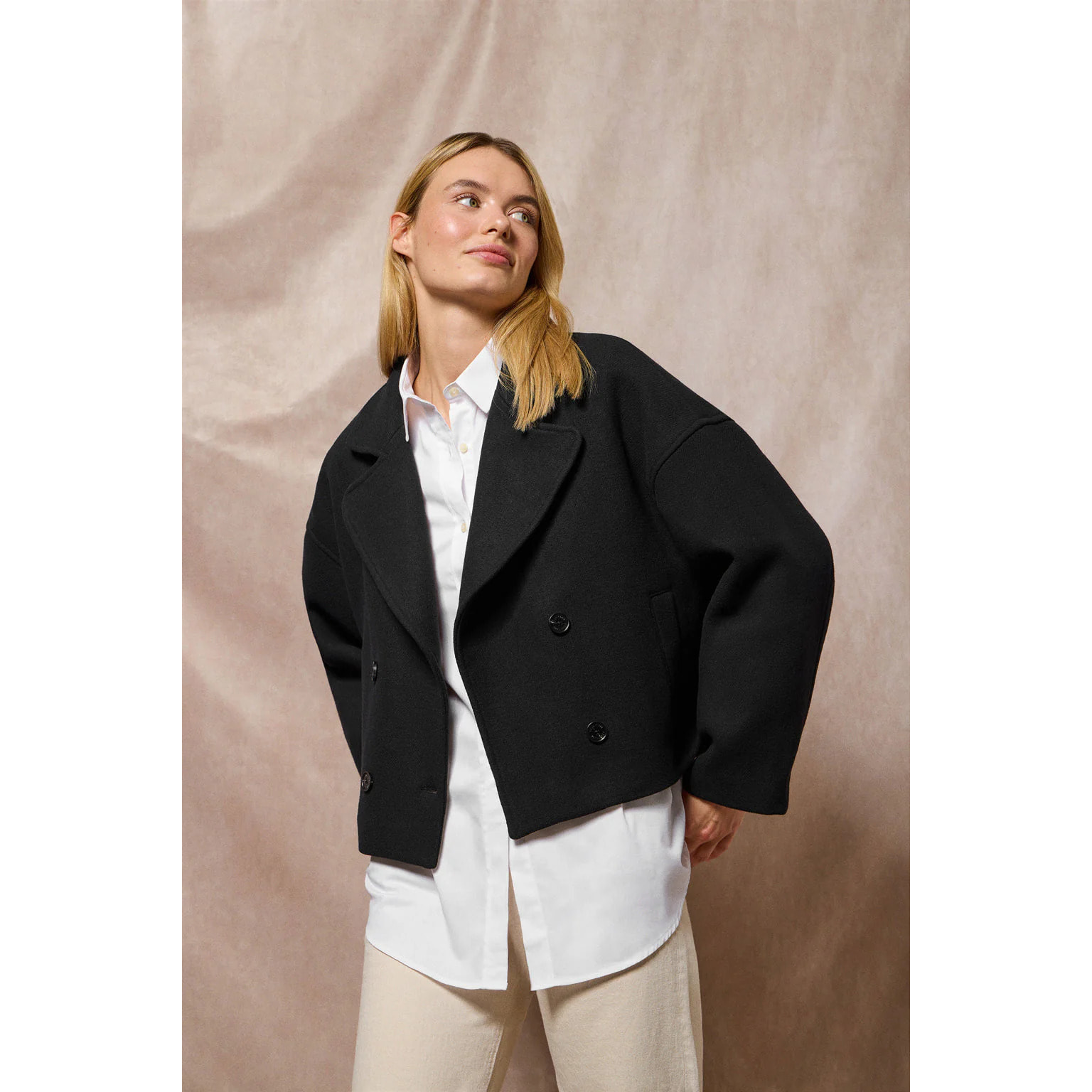 Abrigo corto Lona negro cruzado abotonado y detalles Polo Club