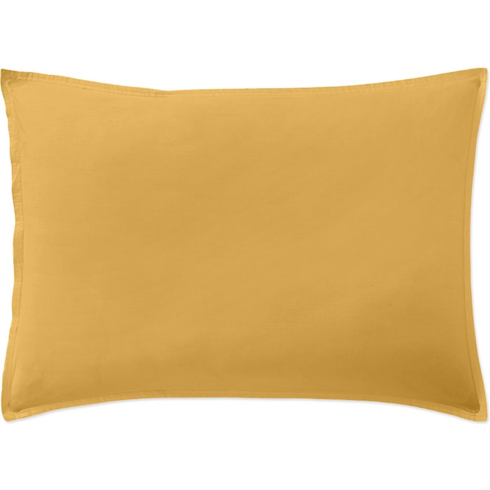 Paire de Taies d'oreiller percale de coton jaune moutarde