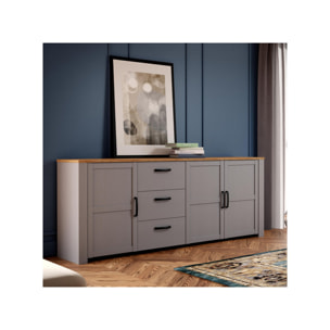 Buffet salon moderne bois gris 3 tiroirs 3 portes L221cm - ST MALO