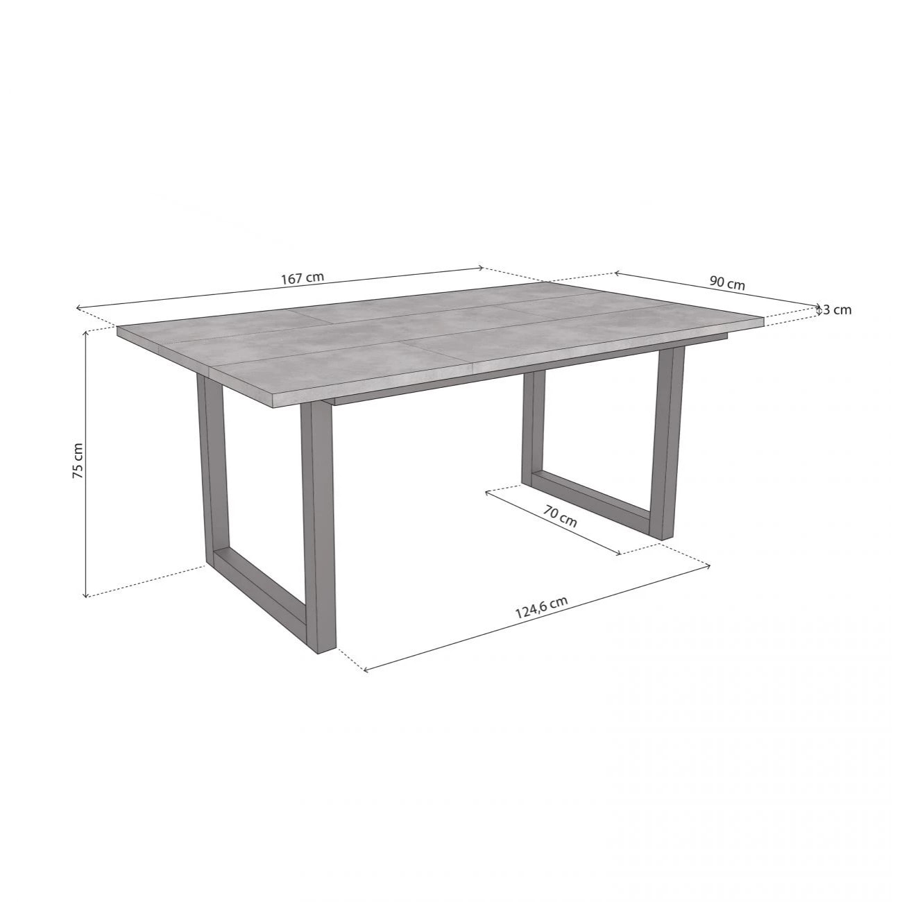Mesa de comedor de estilo industrial en cementoy negro 167x90 cm Altea Cemento Negro