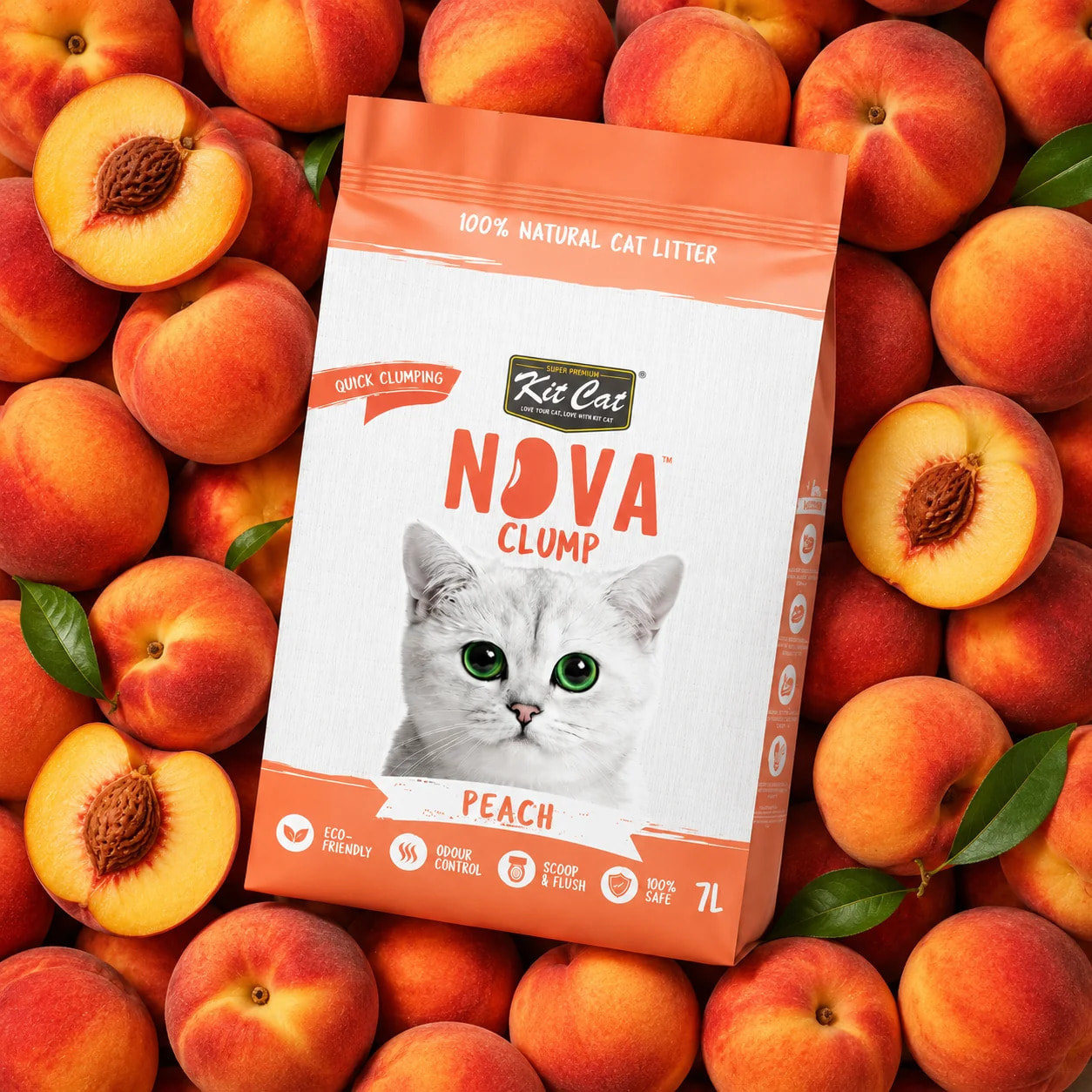 Kit Cat Arena Eco Nova Clump - Peach 7 L Arena para gatos - Frutal, Ligera y Fresca