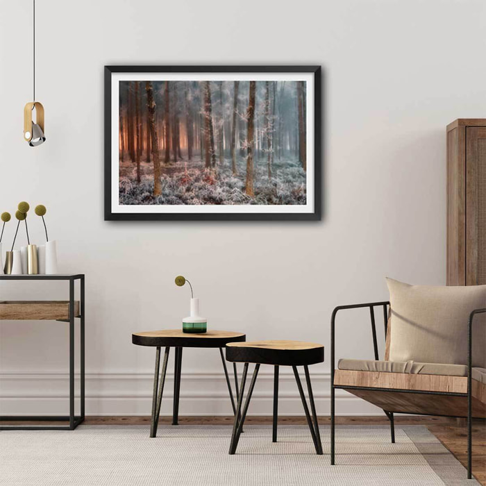 Affiche paysage de glace et de feu Affiche sous cadre noir
