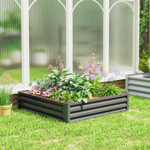 Carré potager de jardin dim. 120L x 120l x 30H cm tôle d'acier ondulée gris clair