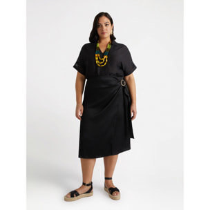 Fiorella Rubino - Blusa in lino con maniche ricamate - Nero