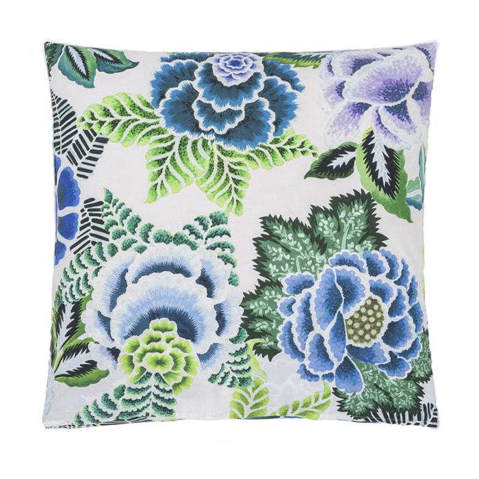 Taie d'oreiller imprimée en percale de coton, ROSE DE DAMAS, Bleu indigo