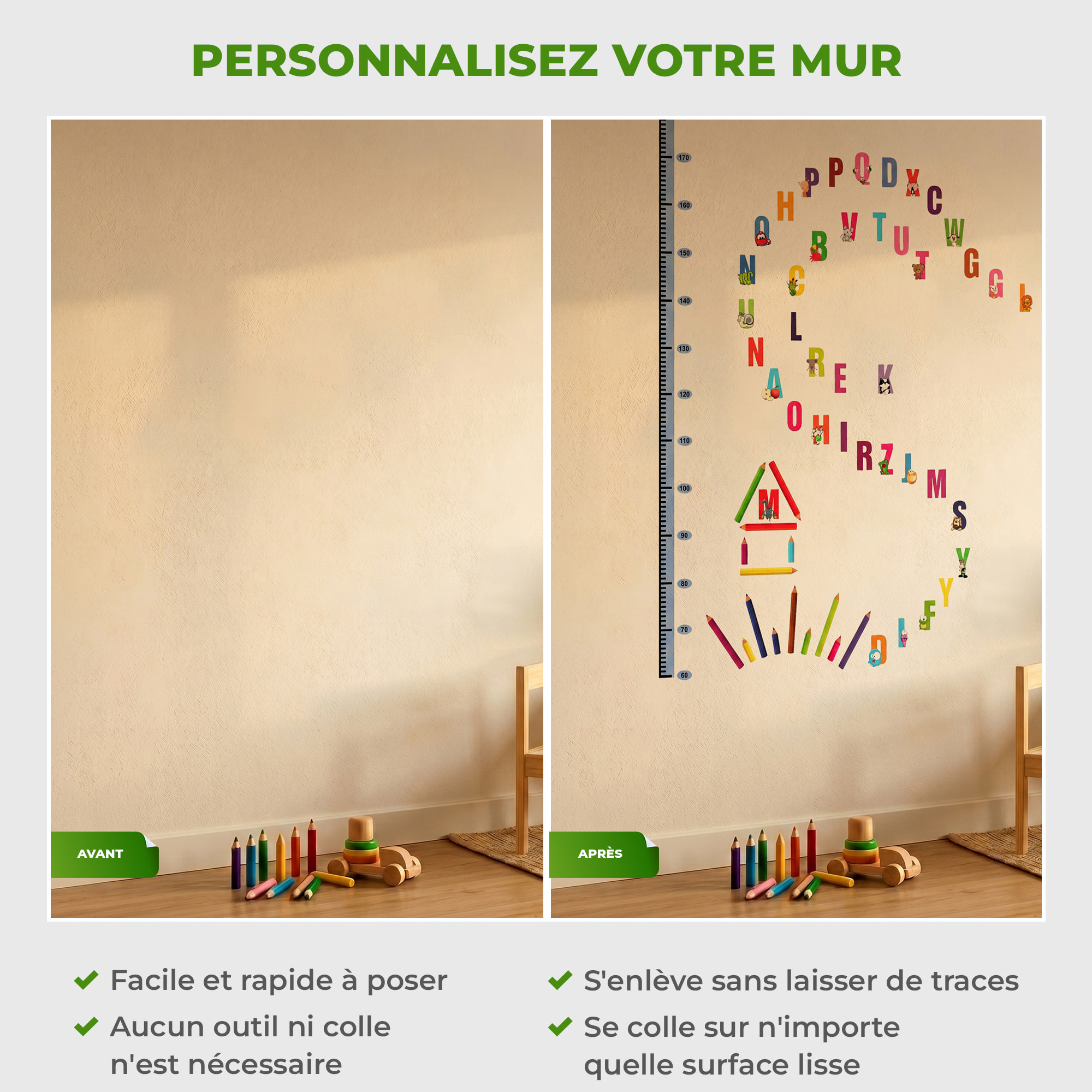 Stickers Muraux décoration adhésifs Toises Alphabet