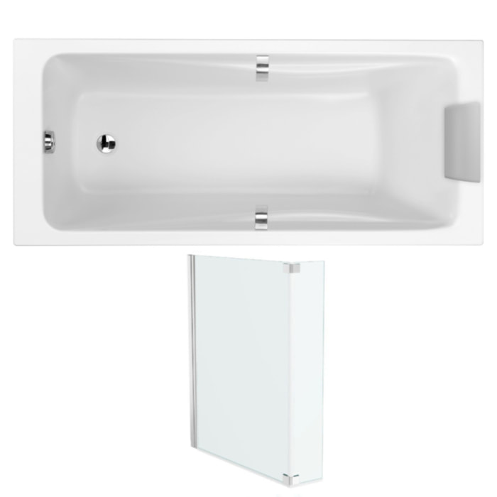 Baignoire droite Odéon up + pare bain 2 volets chromé