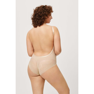 Body snellente con ferretto e schiena scoperta beige