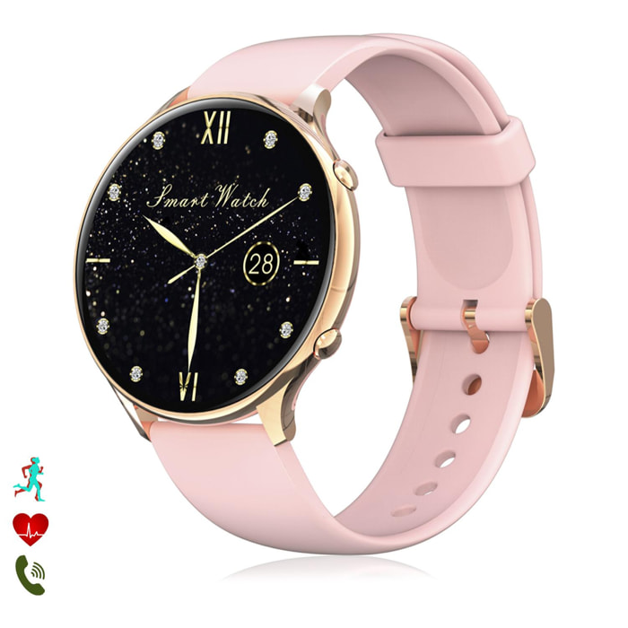 DAM Smartwatch DM05. Monitor de salud con temperatura corporal, O2 y tensión. 23 modos deportivos. 38x0,98x4,46 Cm. Color: Rosa