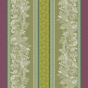 Nappe pur coton enduit motif jacquard vert Mille botanique mousse