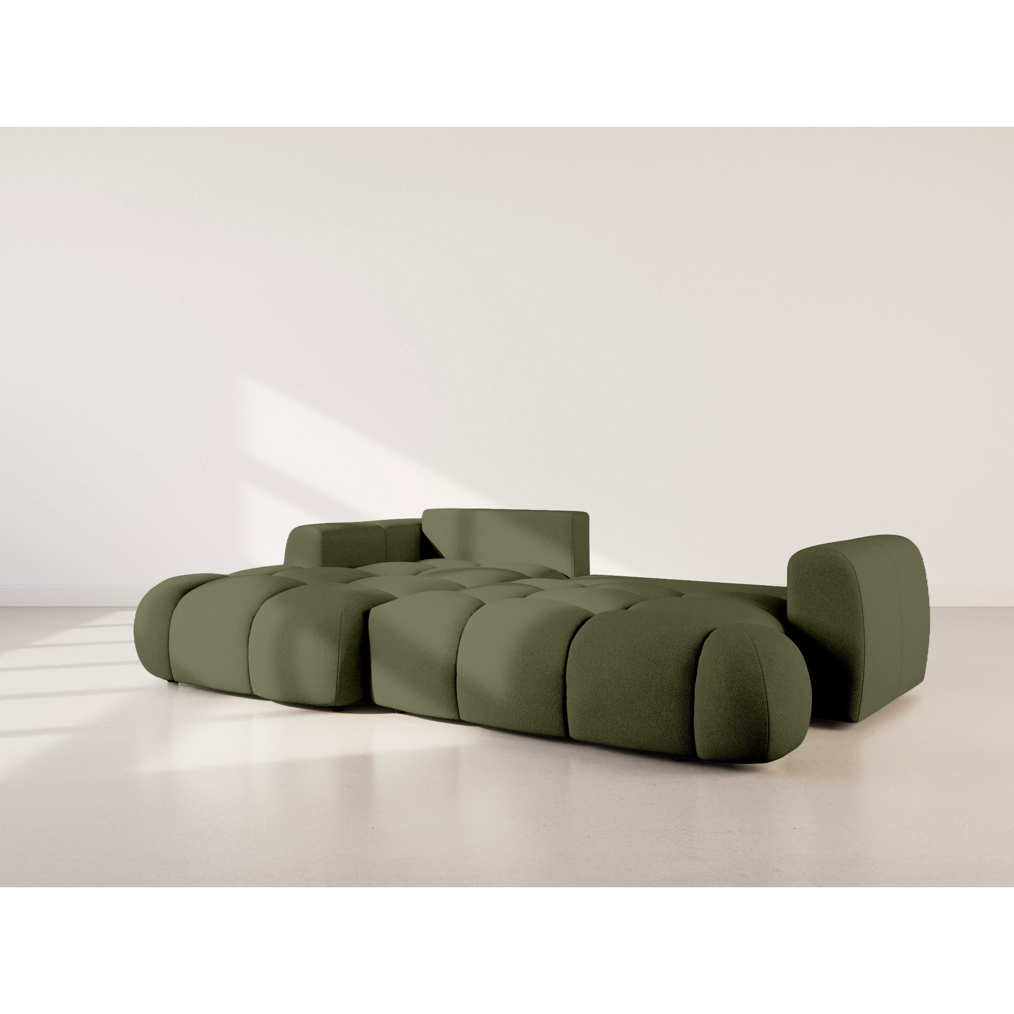 Yulin - Canapé d'angle gauche 4 places convertible avec coffre en tissu bouclette - Vert