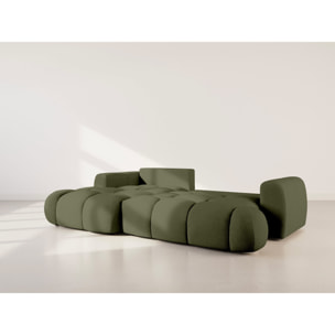 Yulin - Canapé d'angle gauche 4 places convertible avec coffre en tissu bouclette - Vert