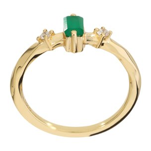 Anello Solitario in Argento 925 placcato Oro Giallo 18Kt con Onice Verde e Cubic Zirconia