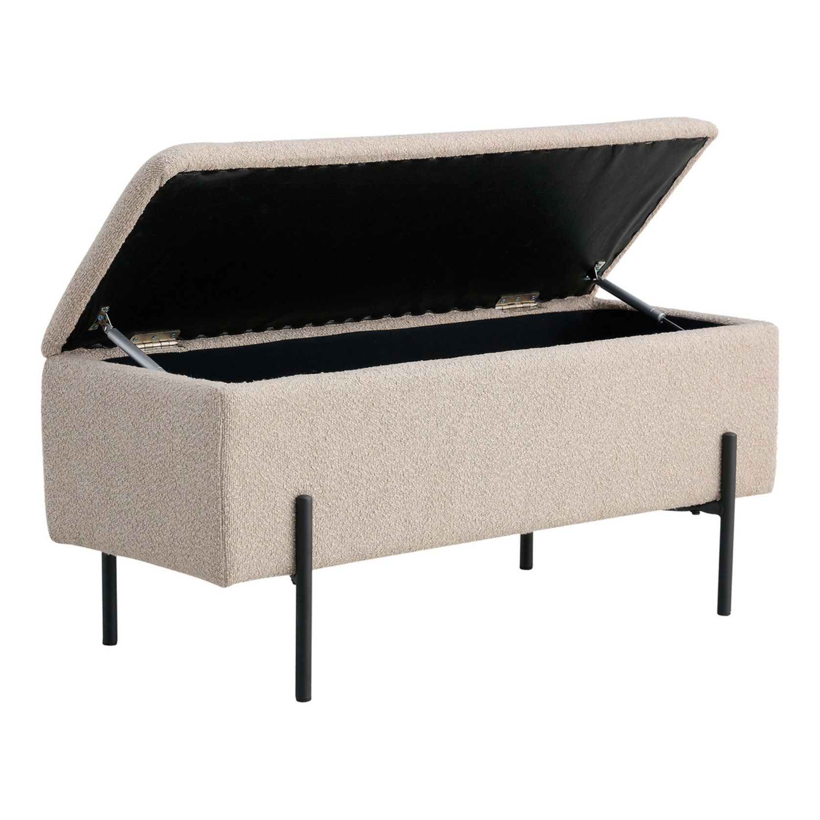 Panchetta Watford con contenitore in bouclé beige, 95 cm