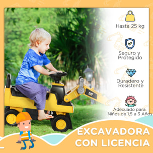 Tractor Correpasillos con Licencia Caterpillar Excavadora para Niños de 18 a 36 Meses con Pala Delantera y Bocina Carga 25 kg 78x29,5x54 cm Amarillo