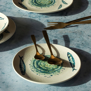 Service de table 36 pièces en grès imprimé poisson SARDINE