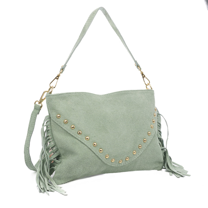 Bellegra Bolso de hombro Mujer. Piel auténtica Gamuza con detalles metálicos.