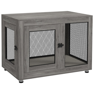 Jaula para Perros Grandes Estilo Mueble Casa para Perros 94x60x71,5 cm Mesa Auxiliar con 2 Puertas de Pestillo Cojín de Tela Oxford y Rejillas de Acero Gris