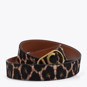 Cintura reversibile con stampa animalier e fibbia ovale con logo