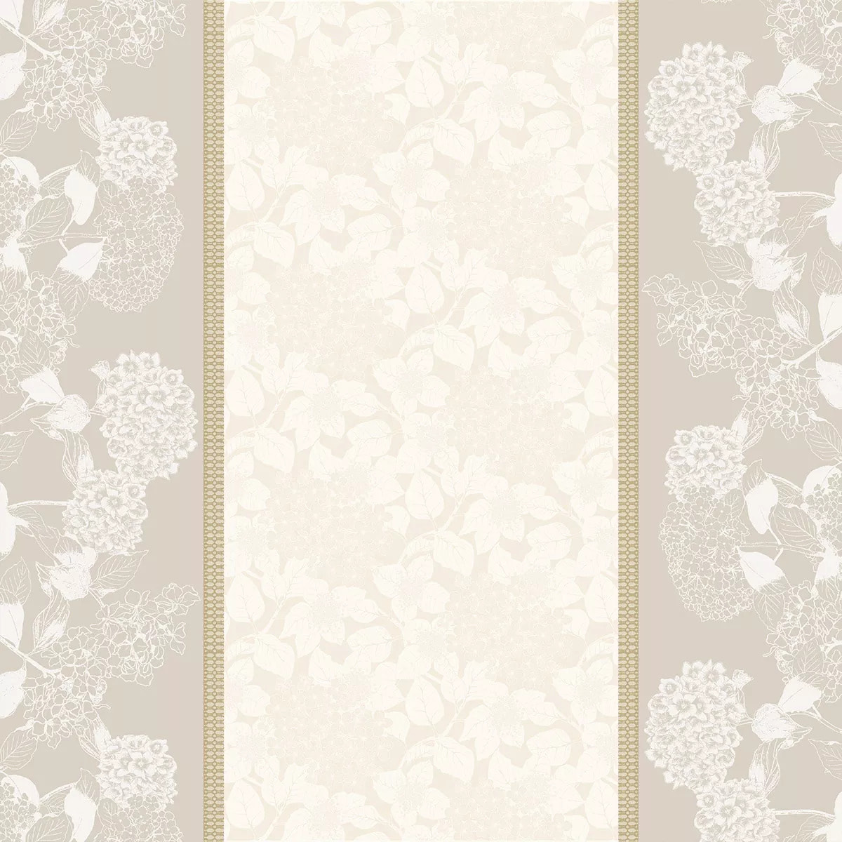Nappe pur coton enduit motif jacquard beige Mille hortensias naturel