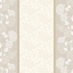 Nappe pur coton enduit motif jacquard beige Mille hortensias naturel